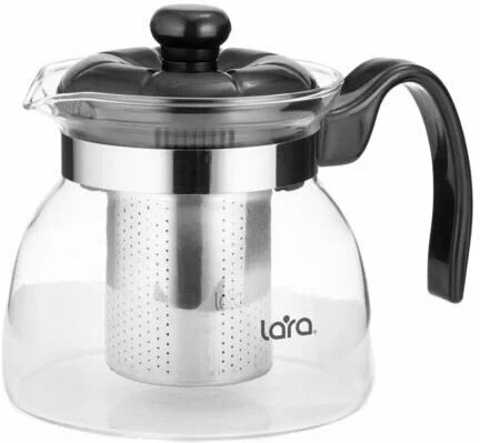 Заварочный чайник LARA LR06-08  750мл, БОРОСИЛИКАТНОЕ СТЕКЛО, стальной фильтр, отделка хром