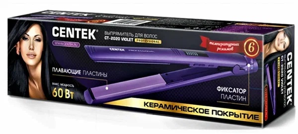 3. Выпрямитель Centek CT-2020 VIOLET 60Вт, плав. пластины, LED индикатор, фиксатор пластин, авто выкл.