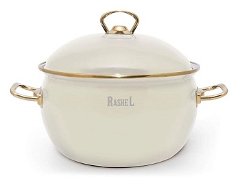 Кастрюля RASHEL PREMIUM R1618 3л, эмаль, эмал.крышка, ручки золото, кремовая, индукция