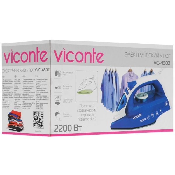5. Утюг VICONTE VC-4302 2200Вт,удар130г-мин,керам.подошва
