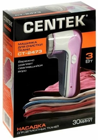 3. Машинка для очистки ткани Centek CT-2473, 3 Вт, аккумулятор, насадка для деликатных тканей, раб. 4см