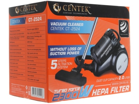5. Пылесос Centek CT-2524 черн-серый. 2,3кВт-420Вт, 2,0л
