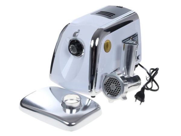 4. Мясорубка Centek CT-1602 Juice 2000W, Соковыж., нож+диски (2 шт) из литой стали, реверс (белый-хром)