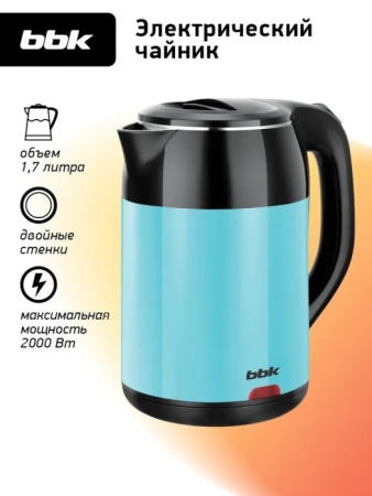 5. Чайник BBK EK1709P черный-бирюзовый, 1,7л, 2,0кВт