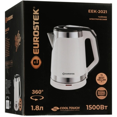 5. Чайник EUROSTEK ЕЕК-2021 1.8л,1.5кВт, 2-хслойный корпус, белый