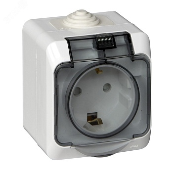 Розетка 1-м ОП Этюд 16А IP44 250В с заземлением защитные шторки с крышкой белые