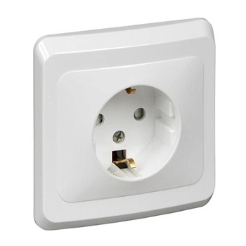 Розетка 1-м СП Этюд 16А IP20 250В с заземлением защитные шторки белая