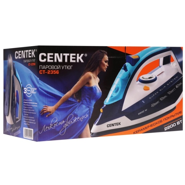 5. Утюг Centek CT-2356 BLUE 2200Вт, керамическ подошва, 250мл, паровой удар, самоочистка